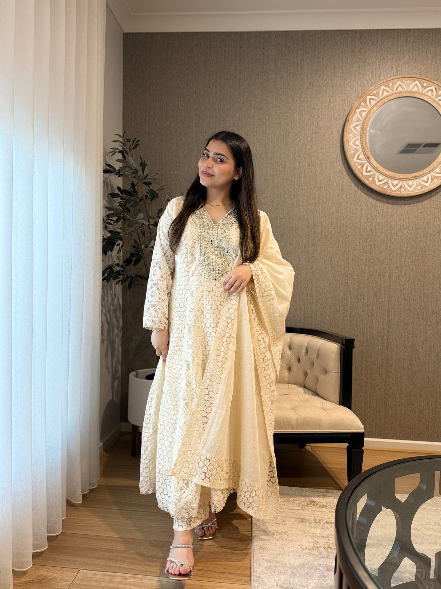 Off white Mirror Anarkali