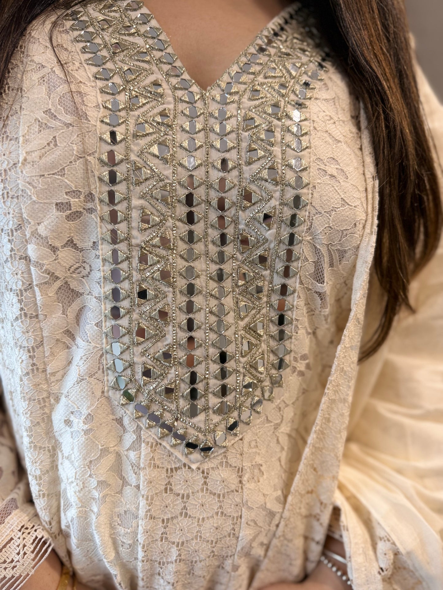 Off white Mirror Anarkali