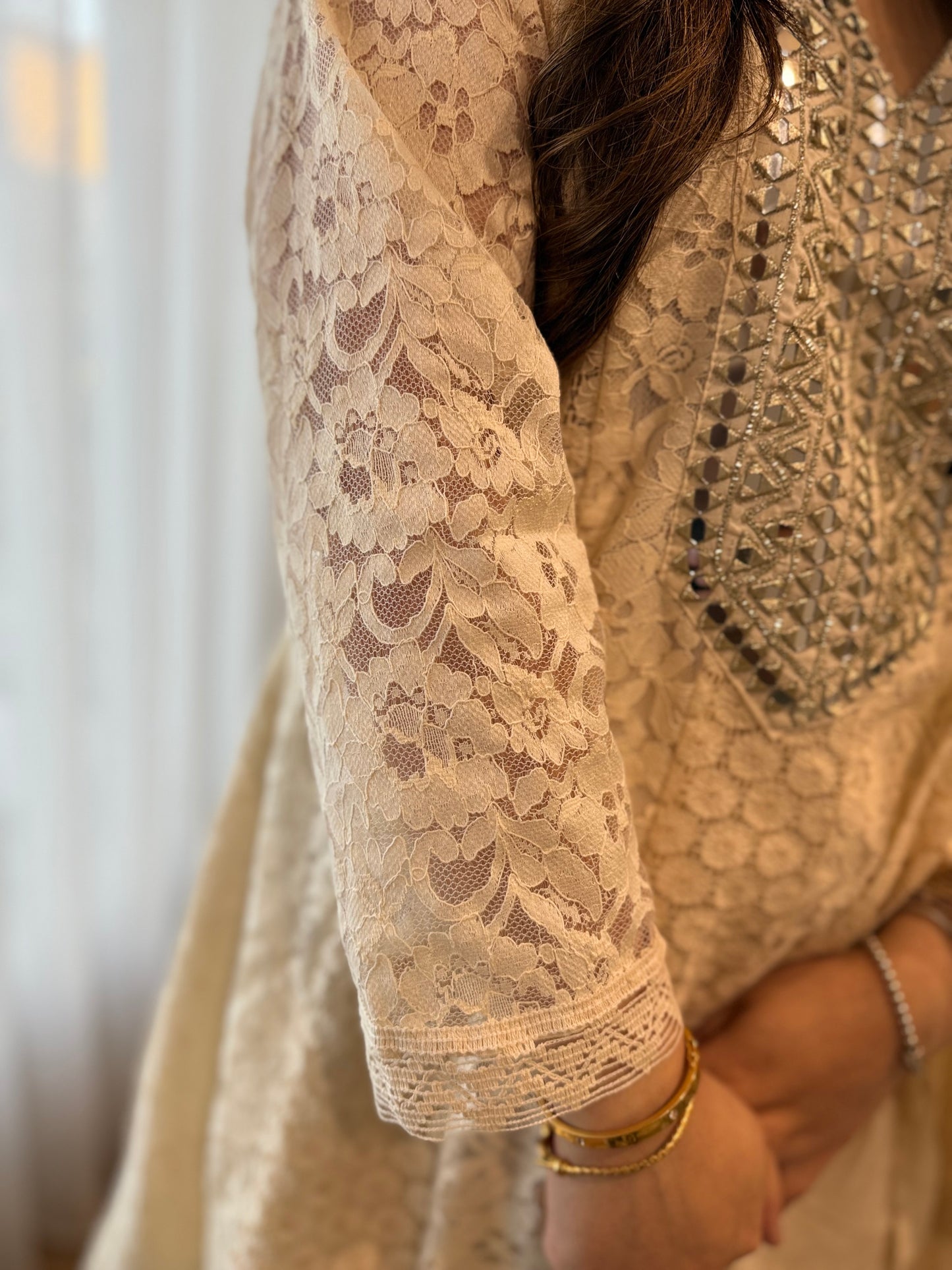 Off white Mirror Anarkali