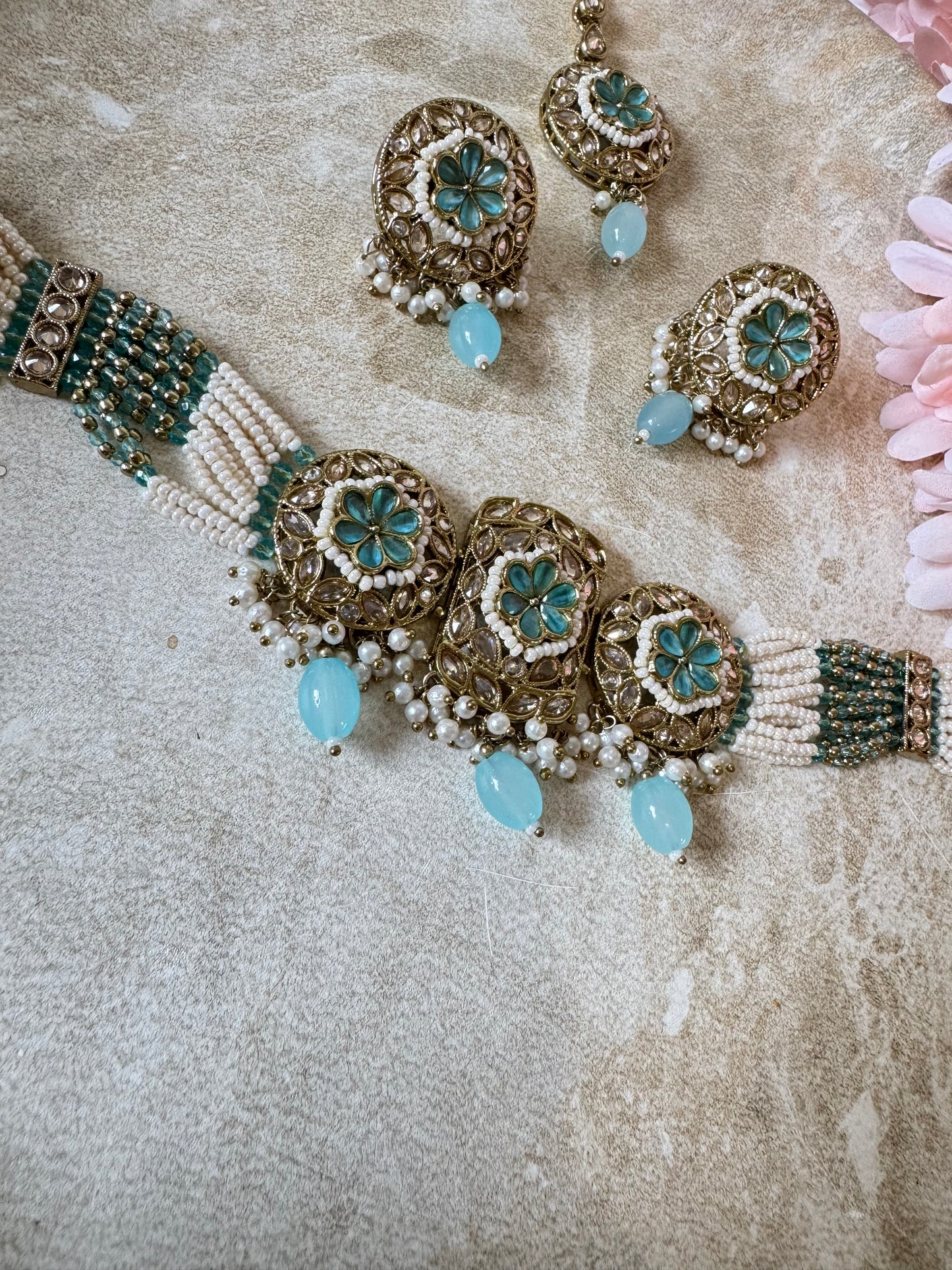 Amira Choker Set (Blue)