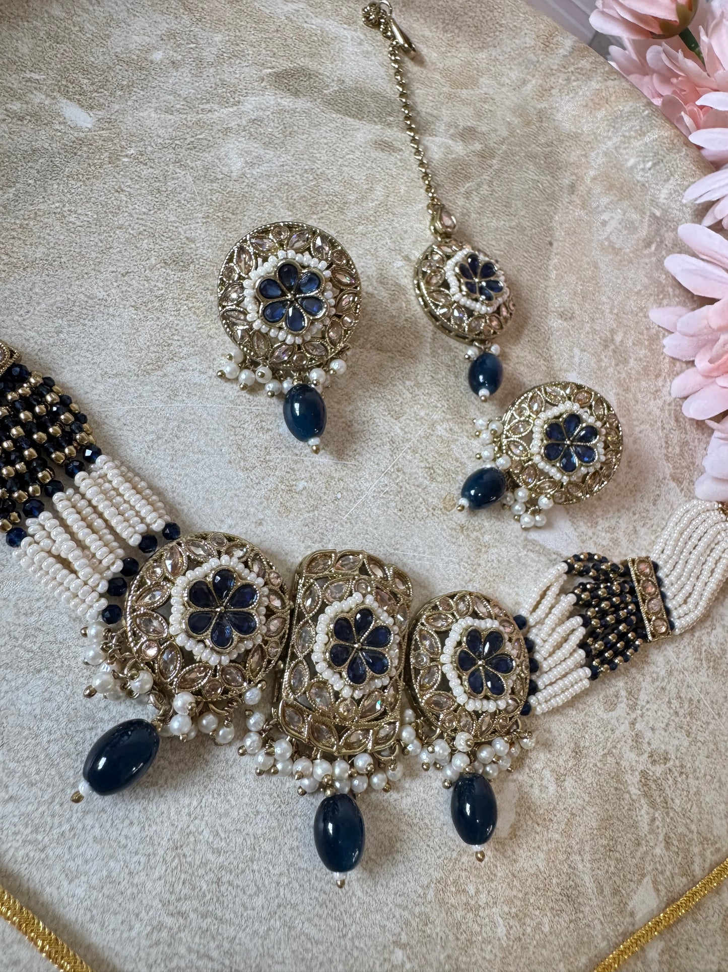 Amira Choker Set (Navy)