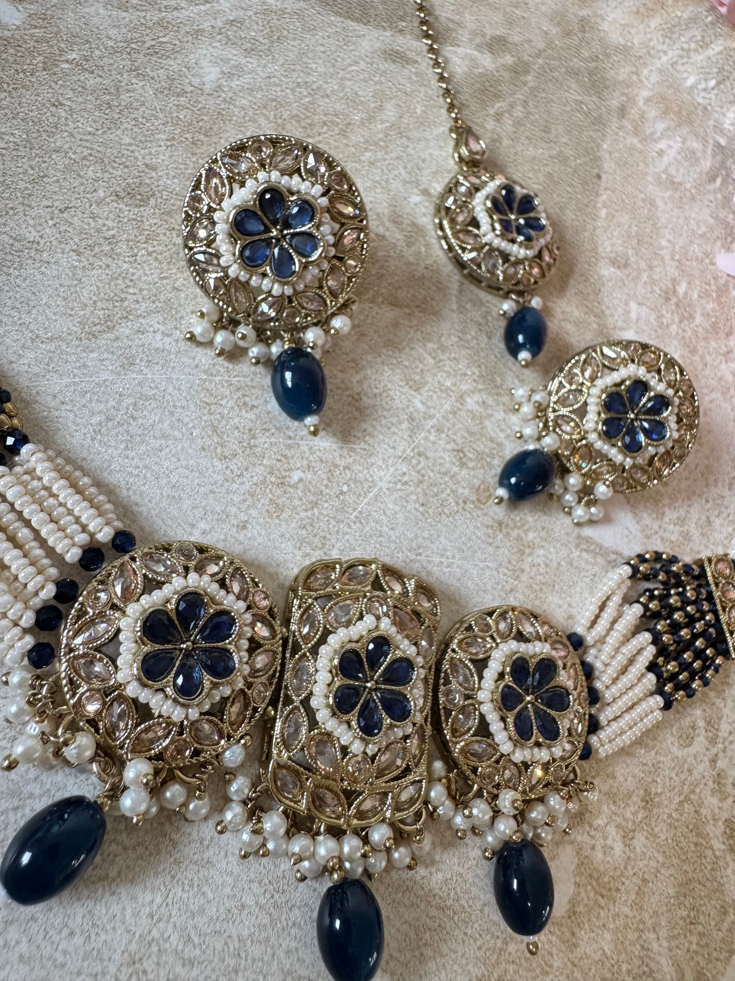 Amira Choker Set (Navy)