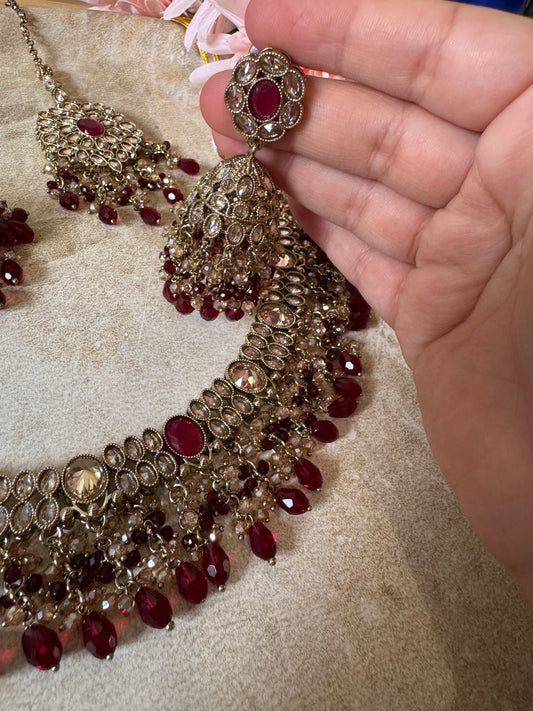 Hasrat Polki Necklace (Maroon)