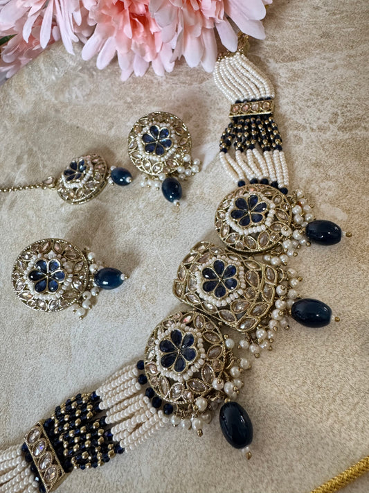 Amira Choker Set (Navy)