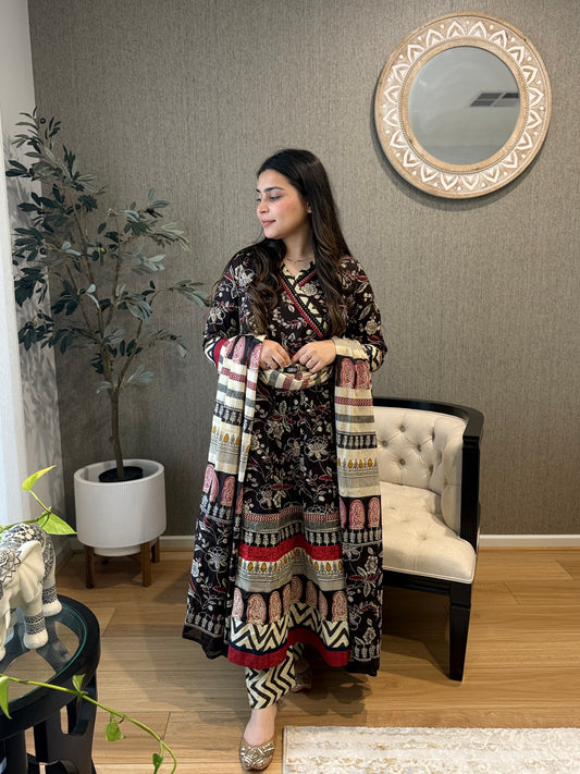 Black Cotton Printed Anarkali