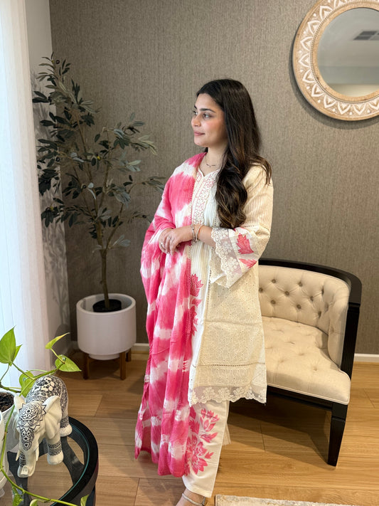 White cotton short frock Suit